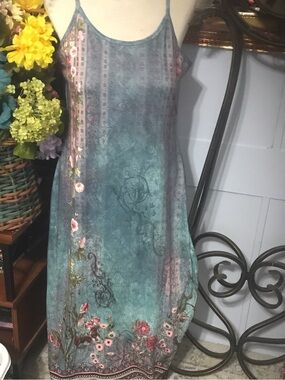 SHEIN Teal Floral Slip Maxi Dress with Pink Accents